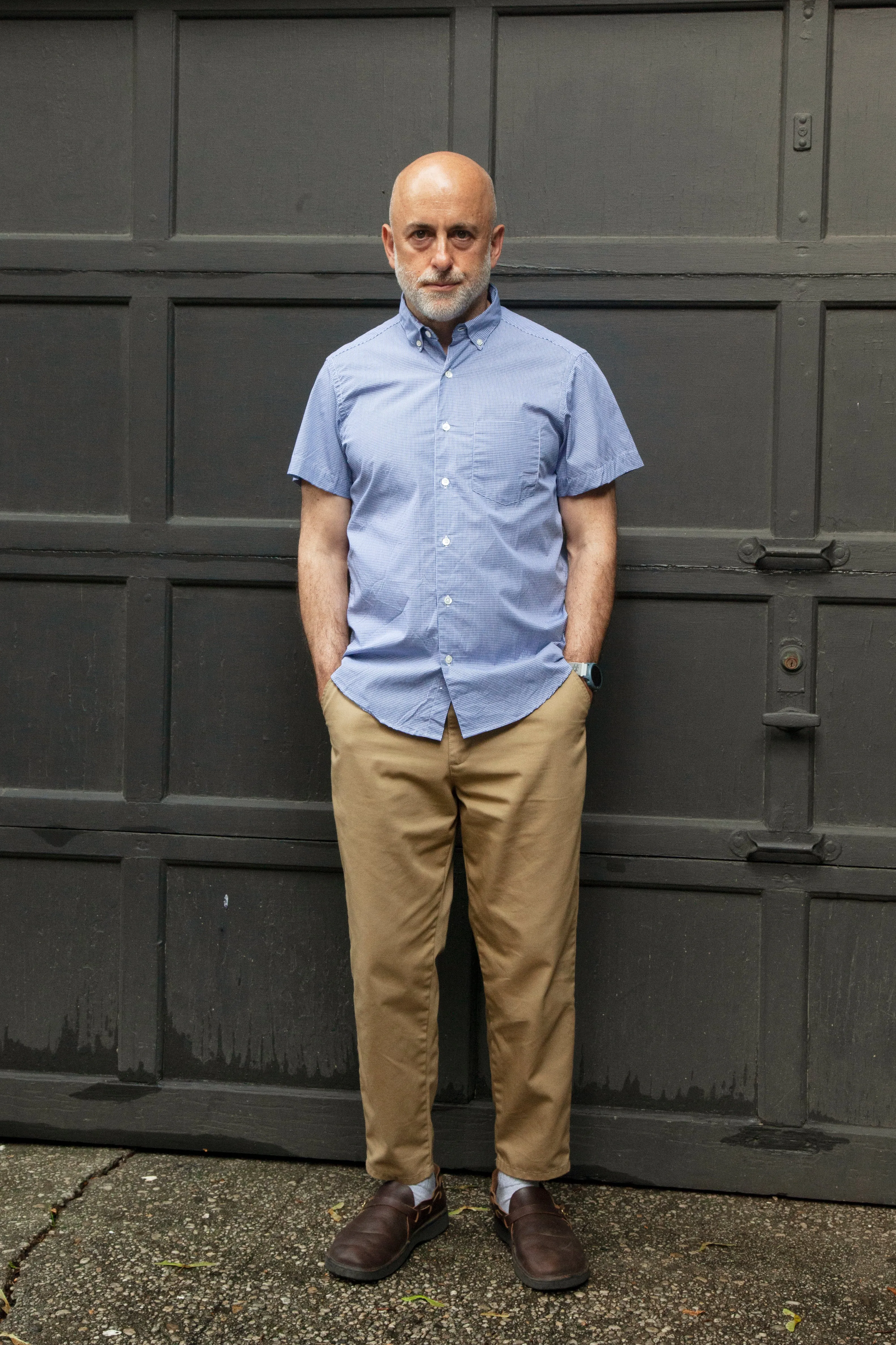 Short Sleeve Single Needle Shirt, Gingham Blue