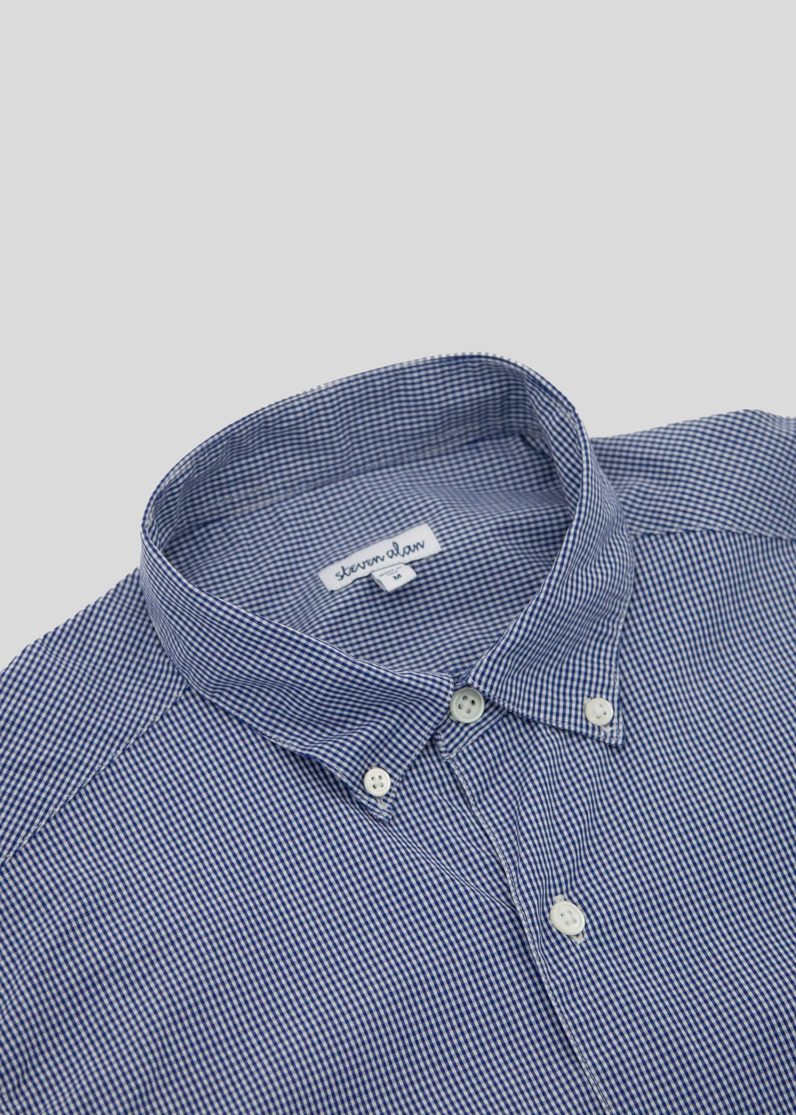 Short Sleeve Single Needle Shirt, Gingham Blue