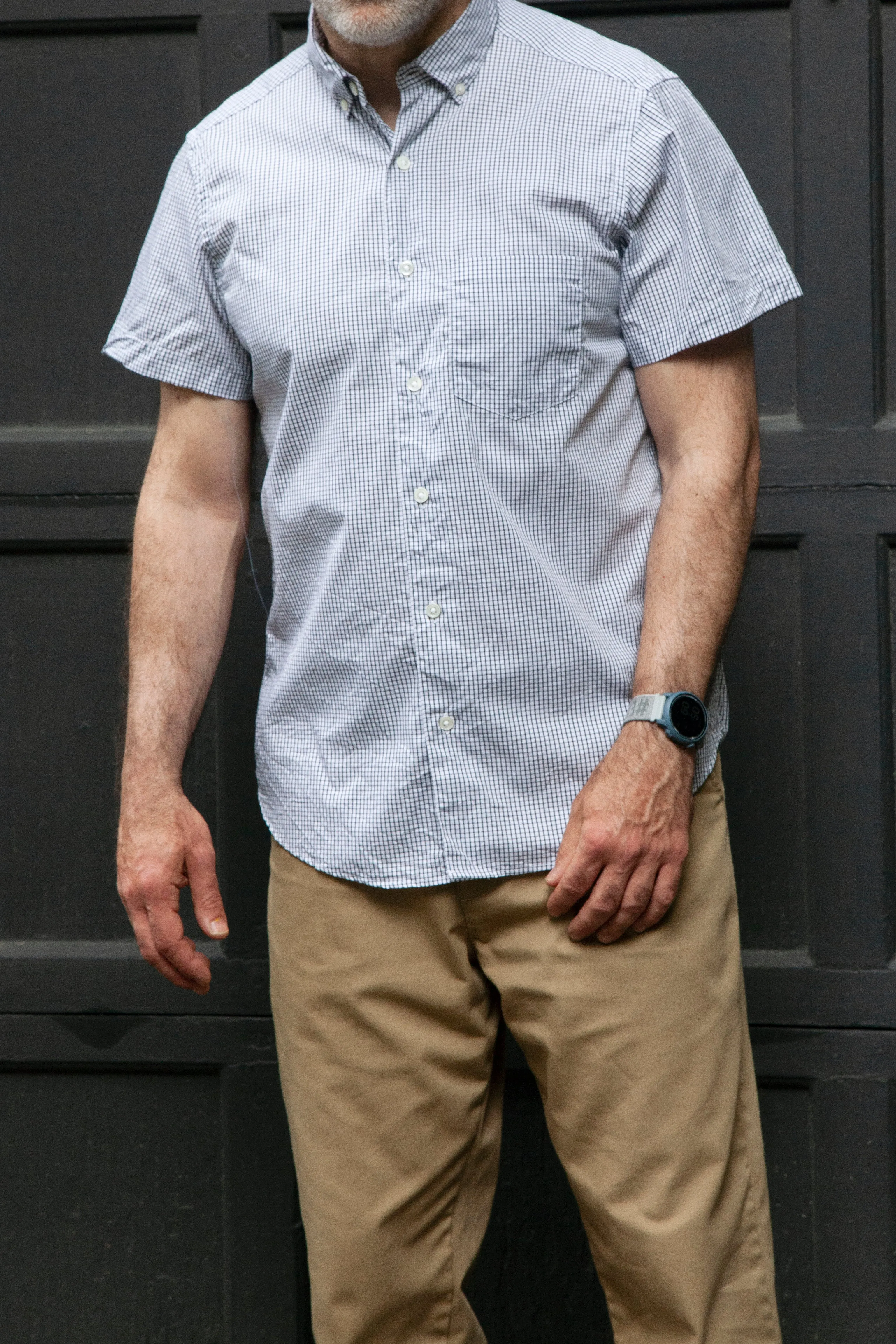 Short Sleeve Single Needle Shirt, Gingham BW