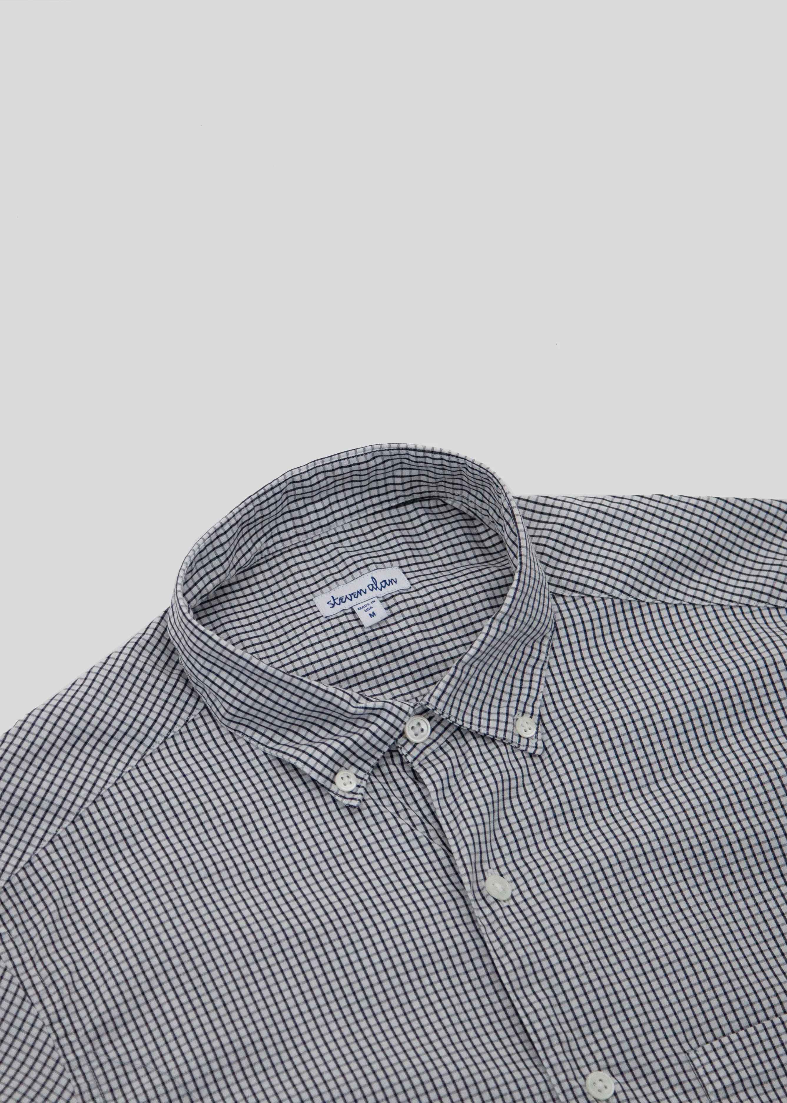 Short Sleeve Single Needle Shirt, Gingham BW