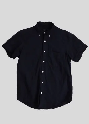 Short Sleeve Single Needle Shirt, Navy Crinkle Cotton