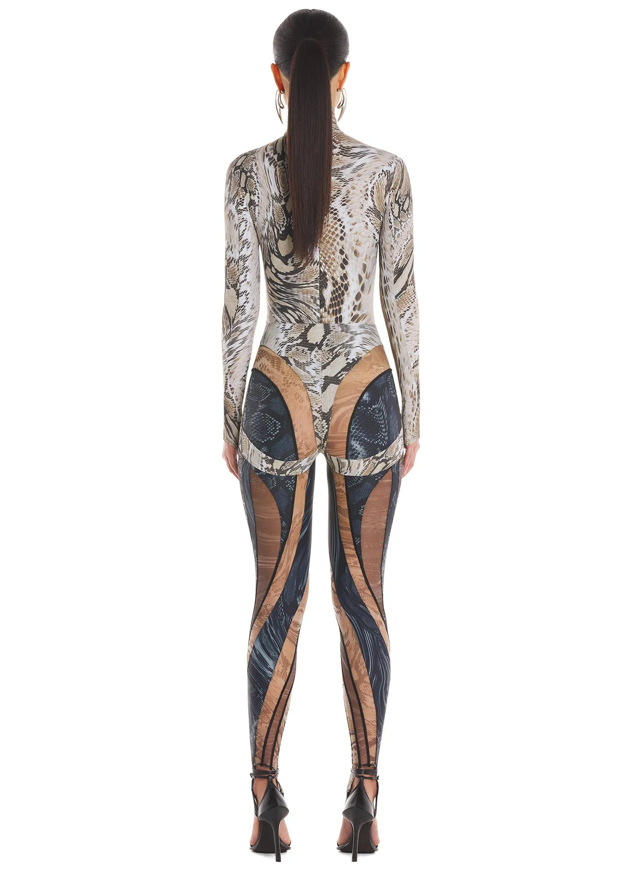 snake printed sheer spiral leggings