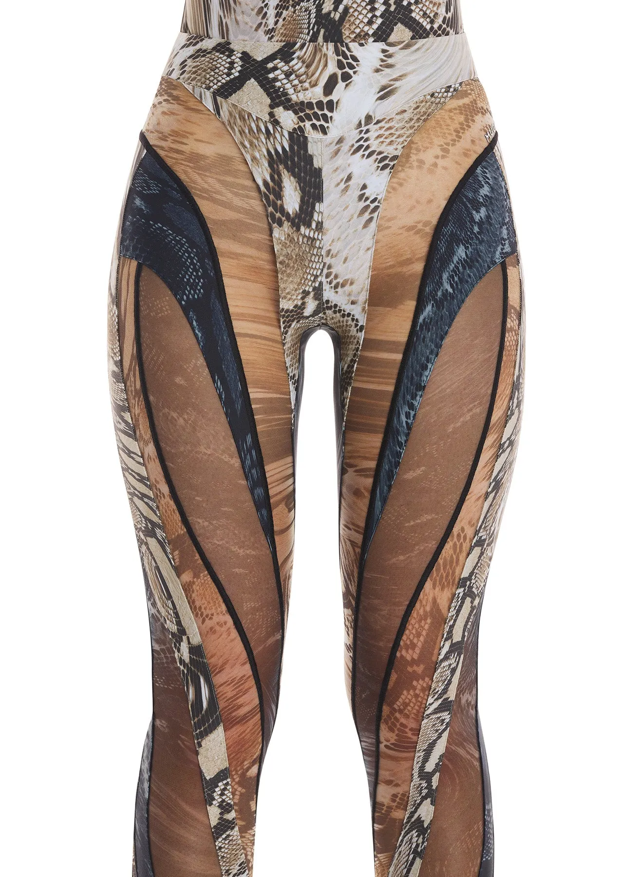 snake printed sheer spiral leggings