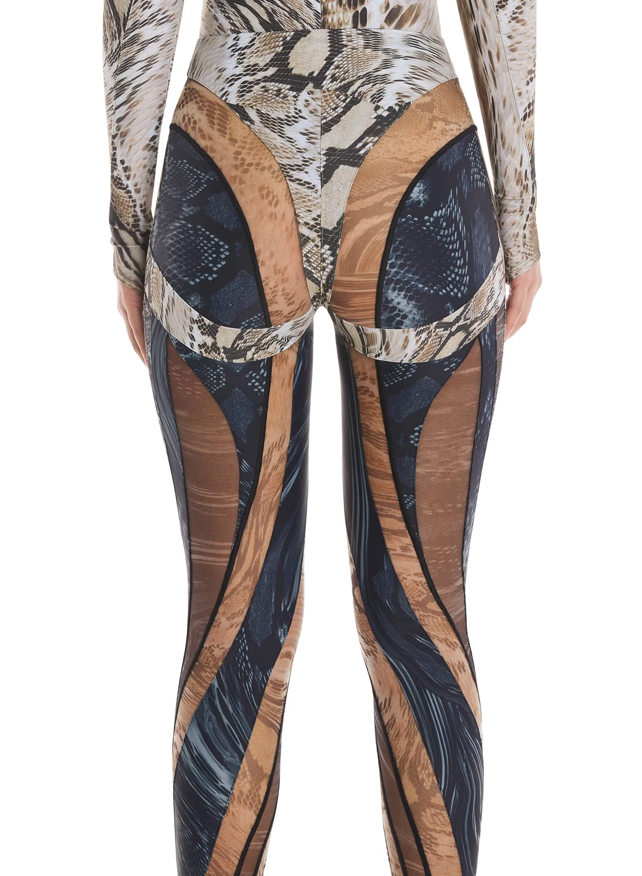 snake printed sheer spiral leggings