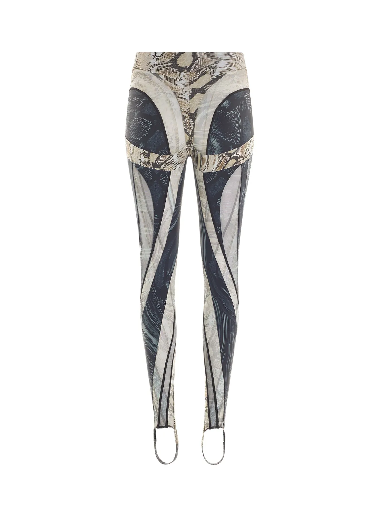 snake printed sheer spiral leggings