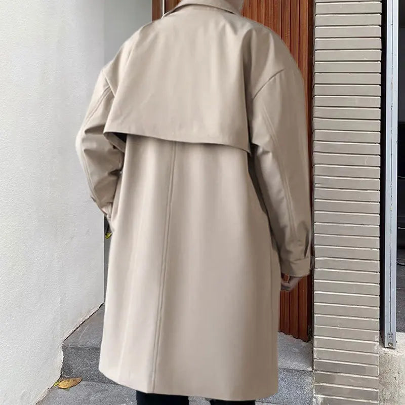 Solid Casual Fall Winter Slim Streetwear Long Trench Coat for Men