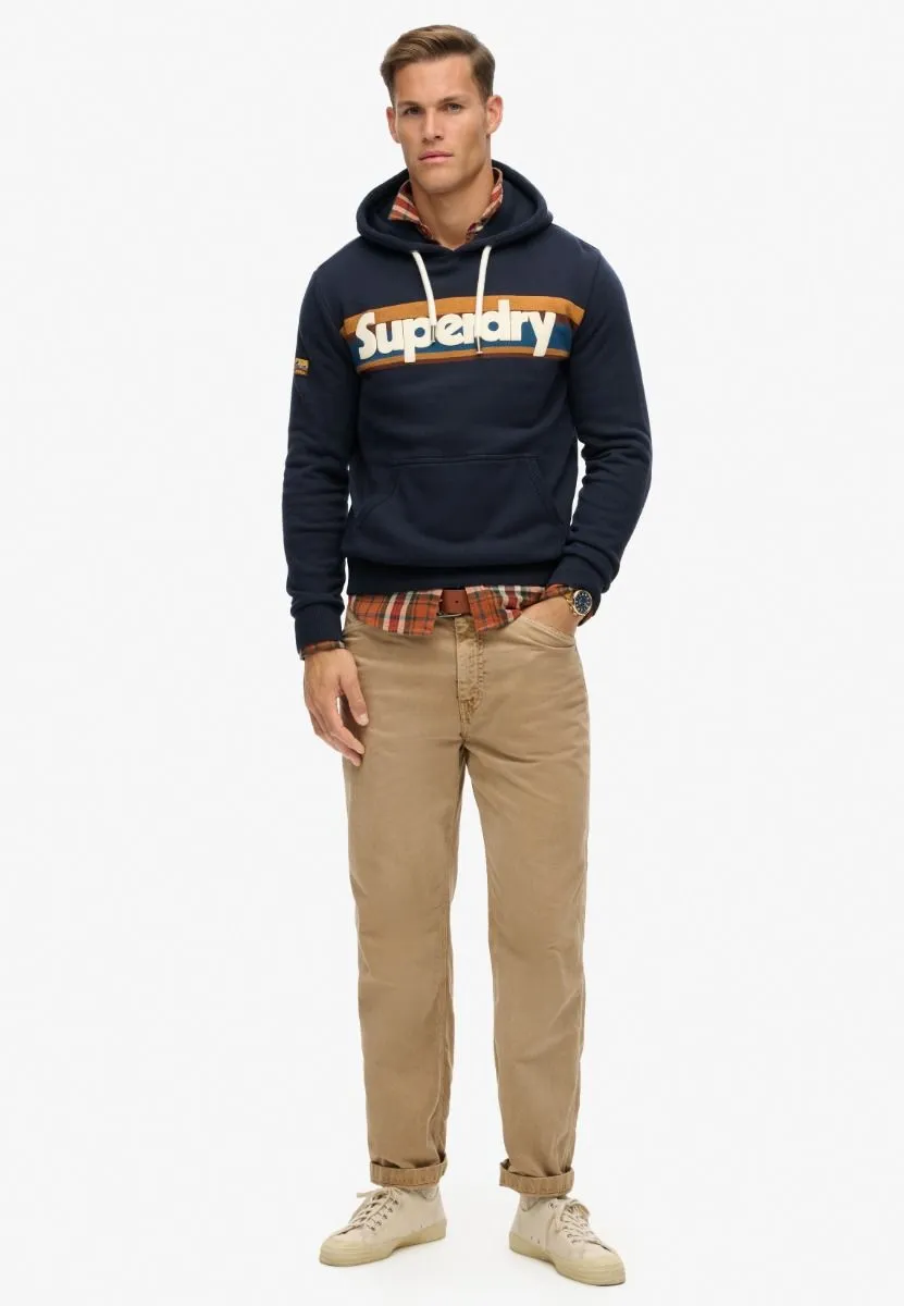 Superdry Retro Stripe Logo Overhead Hooded Sweatshirts Eclipse Navy