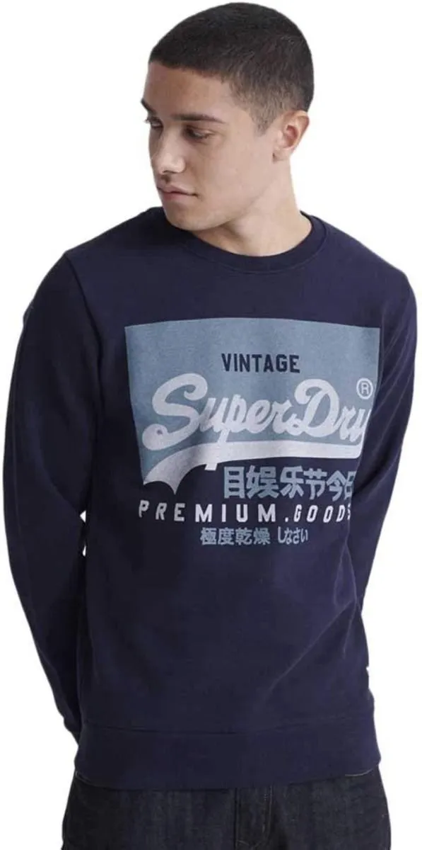 Superdry Vintage Crew Neck Sweatshirts Rich Navy