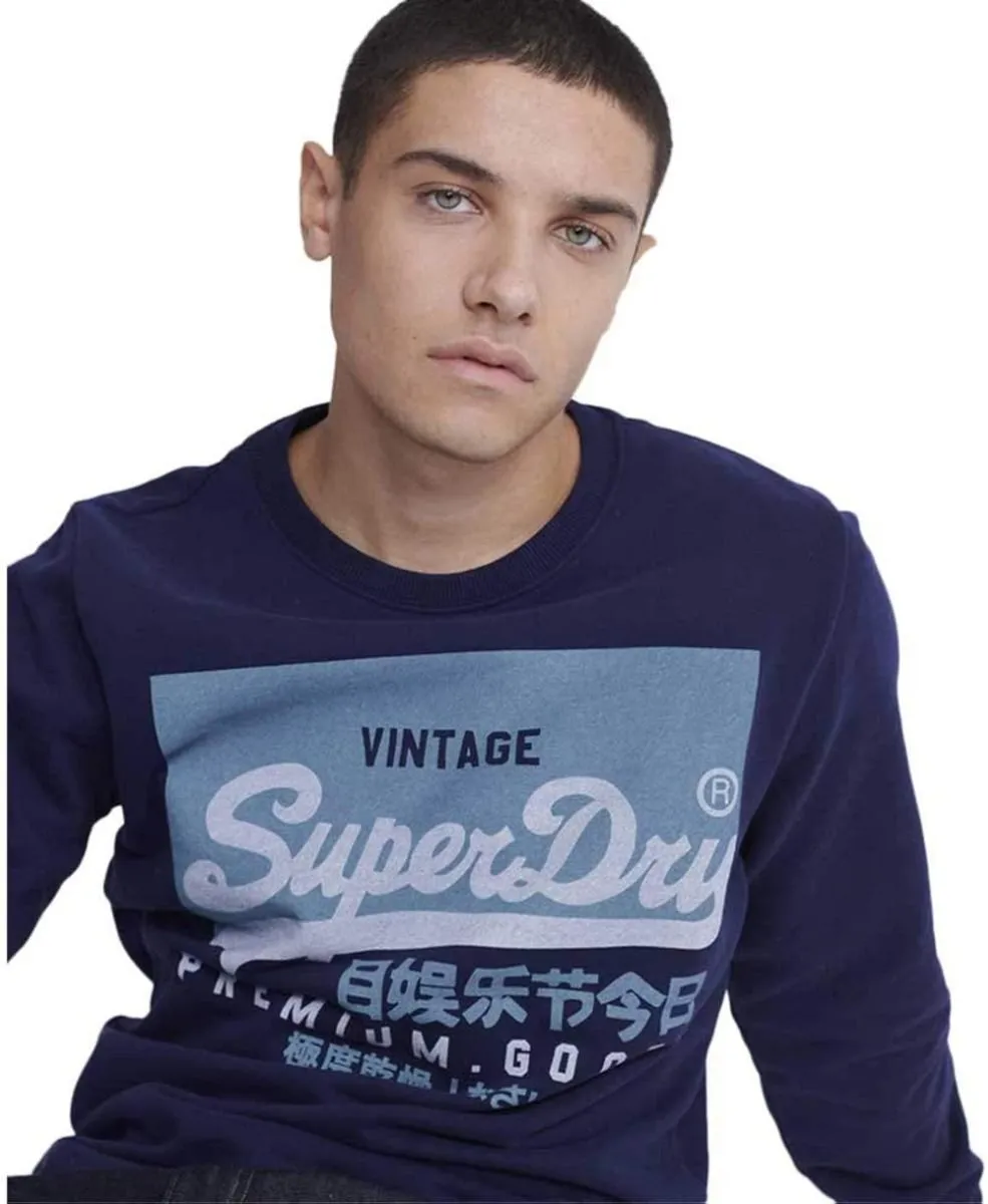 Superdry Vintage Crew Neck Sweatshirts Rich Navy