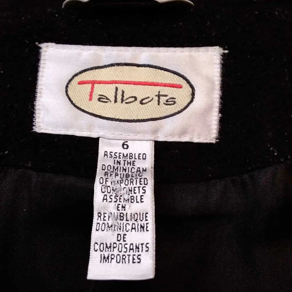 TALBOTS BLACK WOOL PEACOAT SIZE 6 TCC