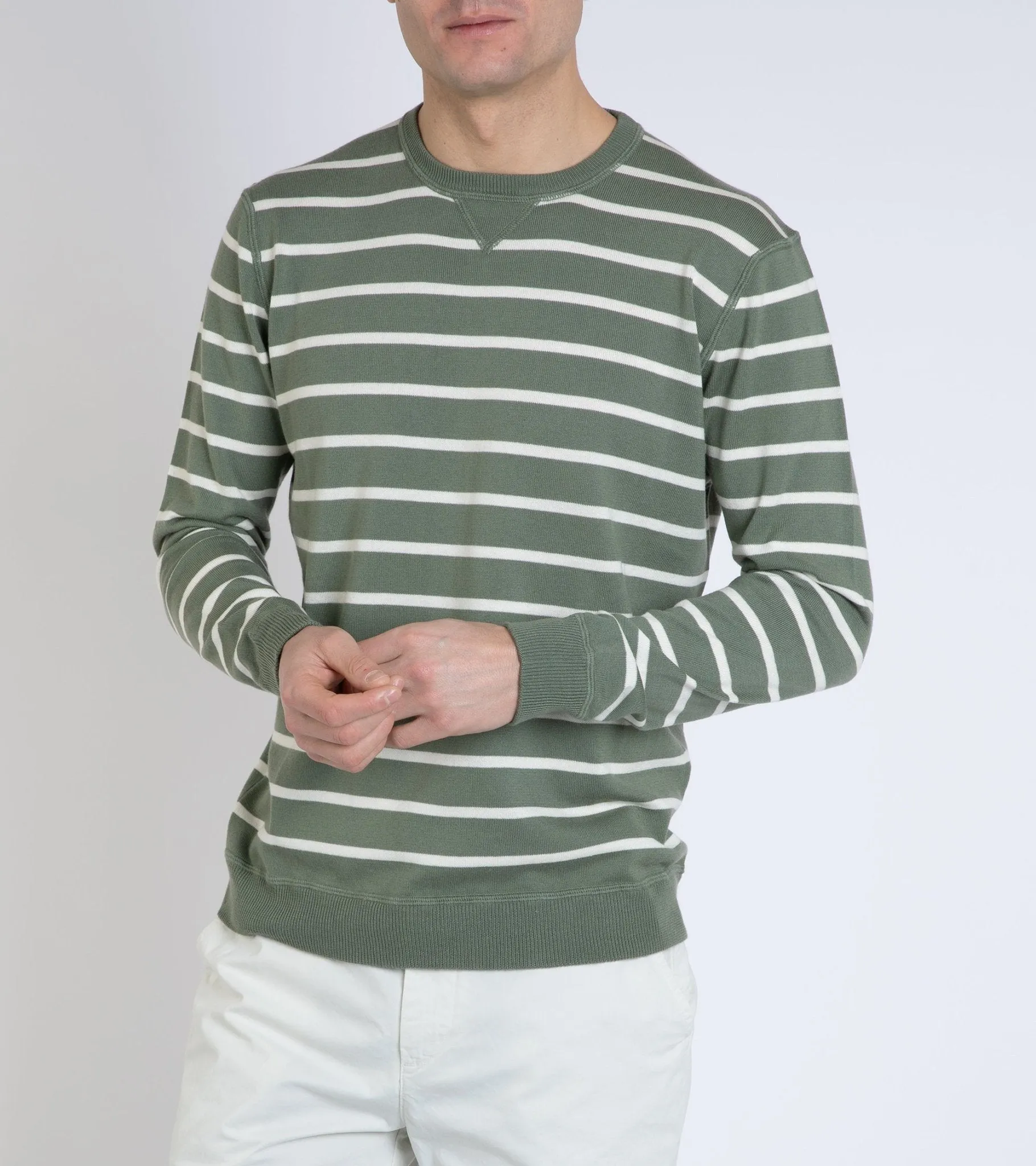 Trunk Marsham Cotton Cashmere Stripe Sweatshirt: Sage Green/Ecru