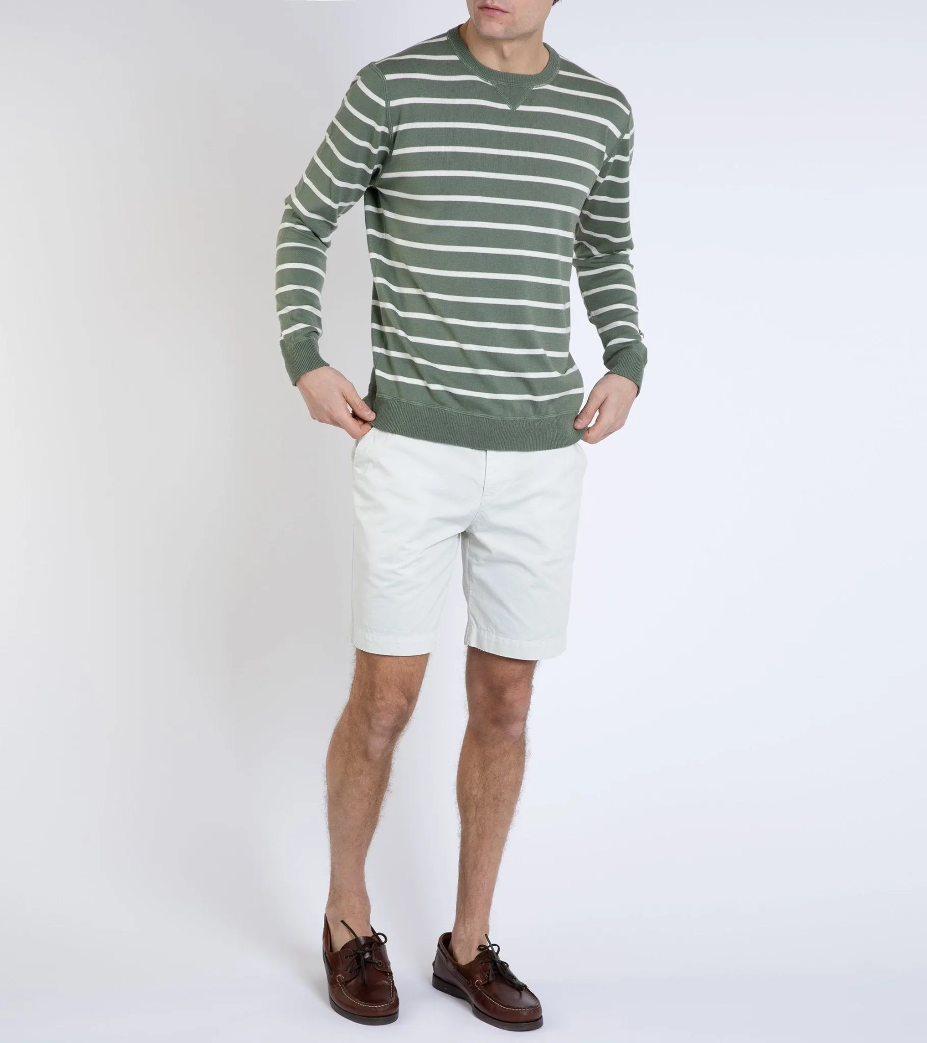 Trunk Marsham Cotton Cashmere Stripe Sweatshirt: Sage Green/Ecru