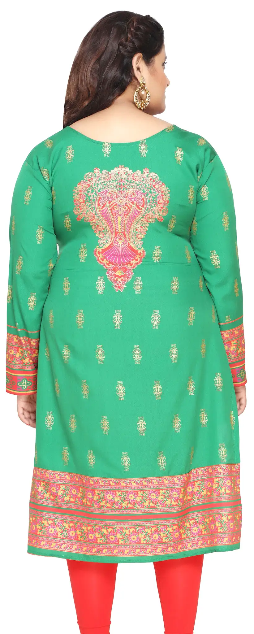 Tunic Long Top Kurti Womens Plus Size Indian Clothes (Green)