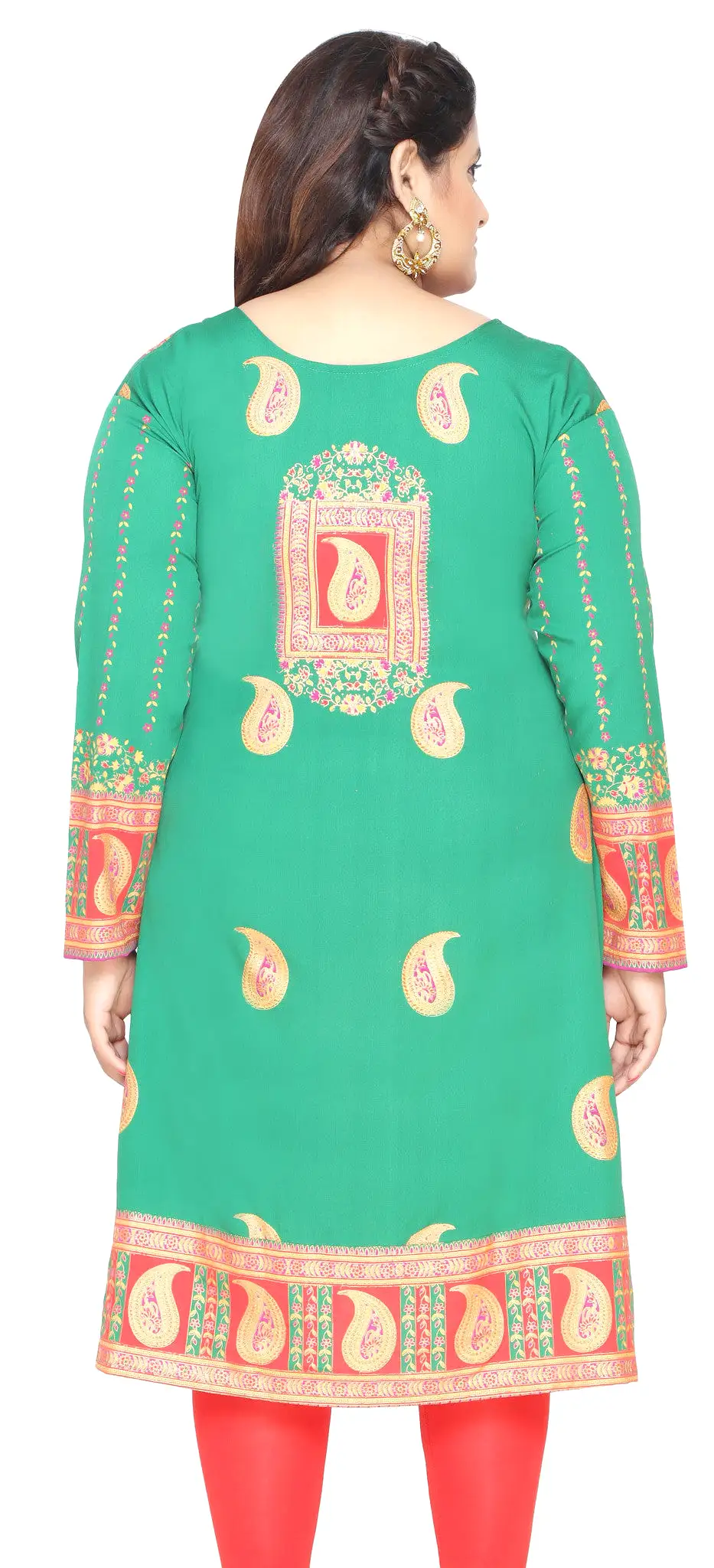 Tunic Long Top Kurti Womens Plus Size Indian Clothes (Green)