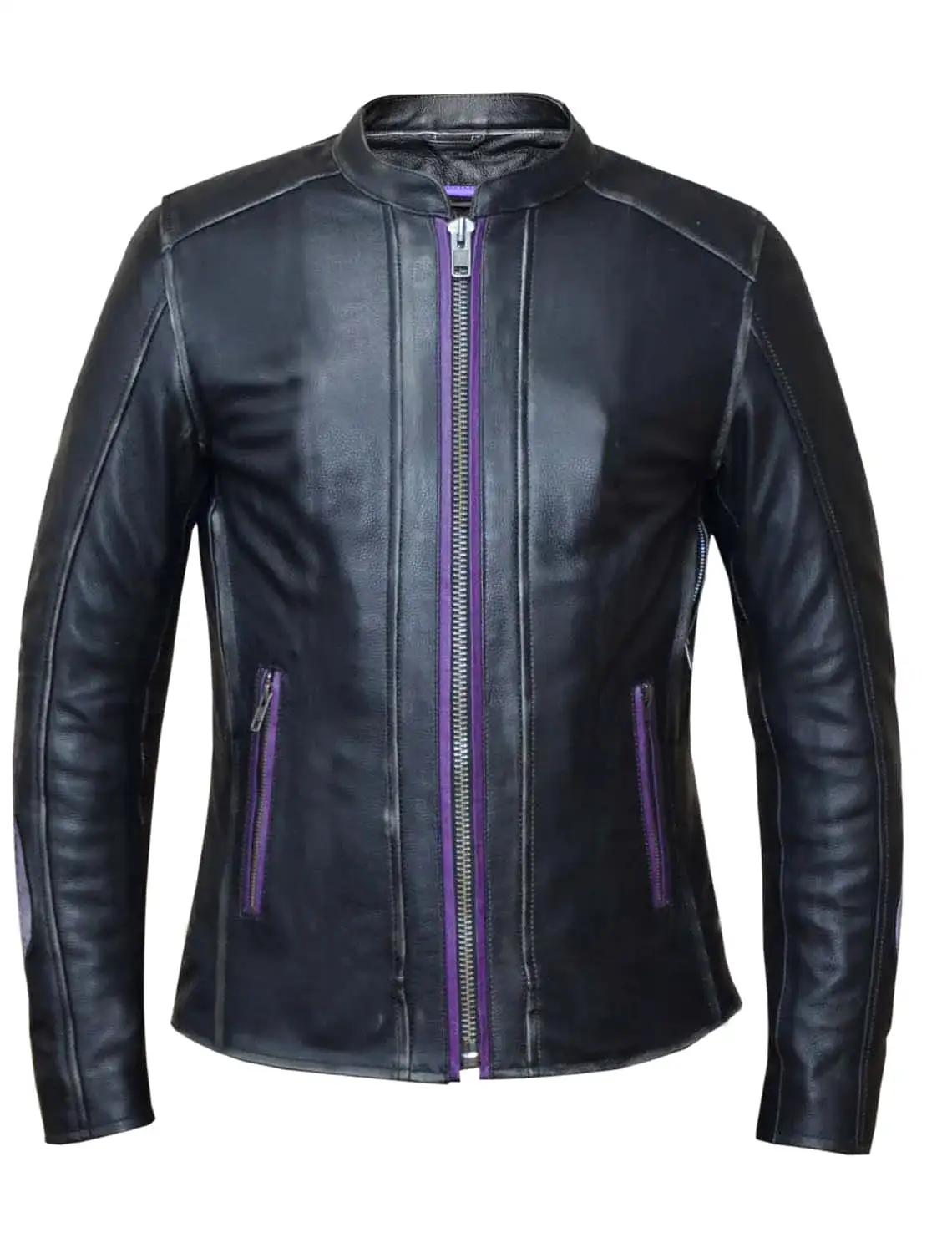 'Unik' Women's Purple Wing Ultra Leather Jacket - Black / Purple