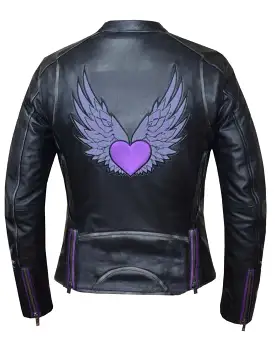 'Unik' Women's Purple Wing Ultra Leather Jacket - Black / Purple