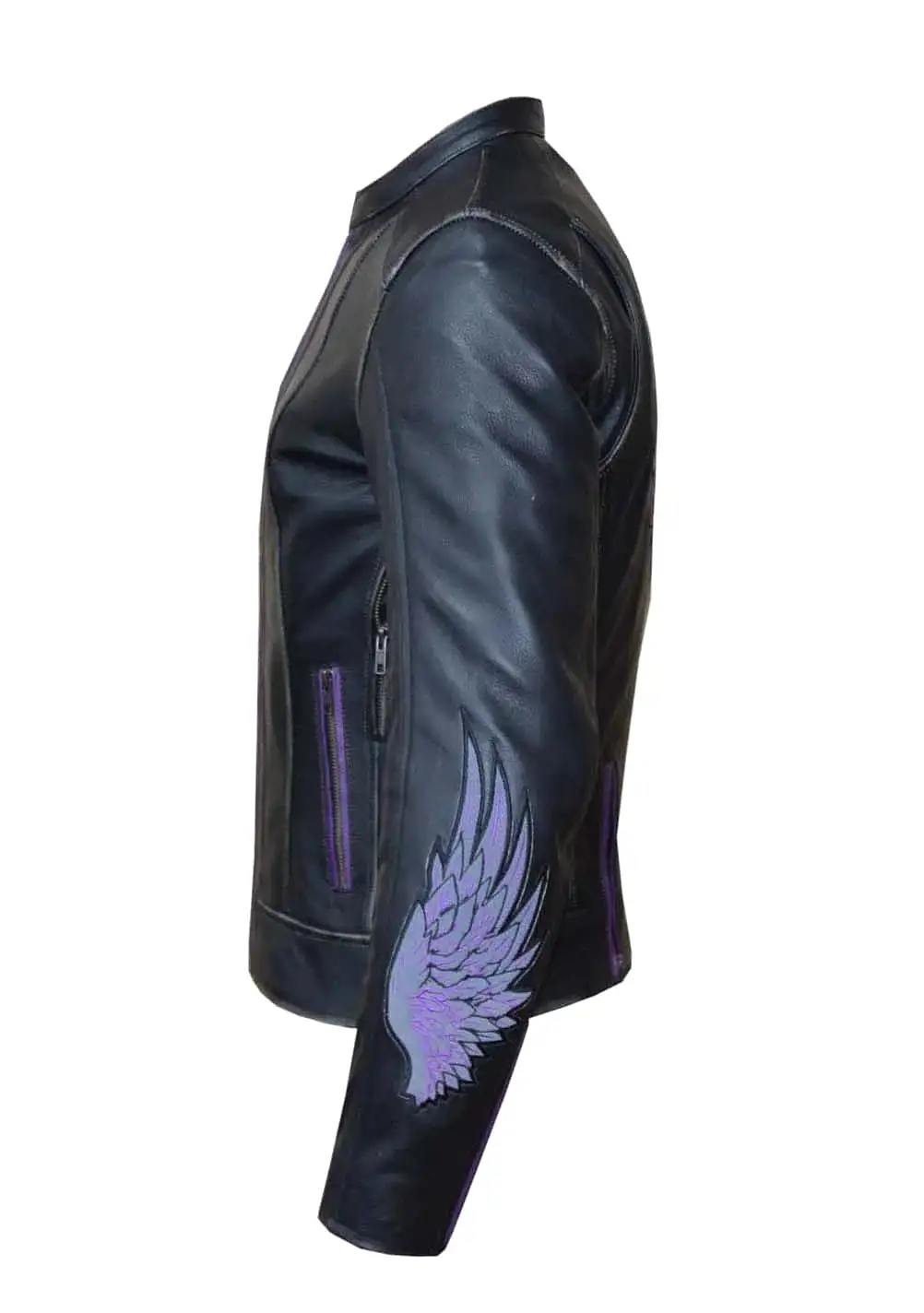 'Unik' Women's Purple Wing Ultra Leather Jacket - Black / Purple