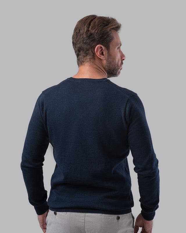 V-NECK PLAIN SWEATER - NAVY