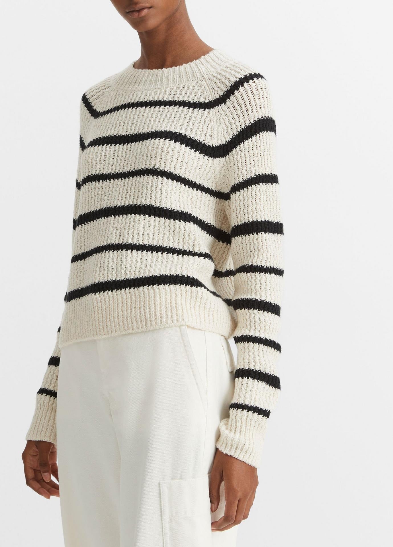 Vince Ribbed Stripe Pullover Sweater in Pampas/Black