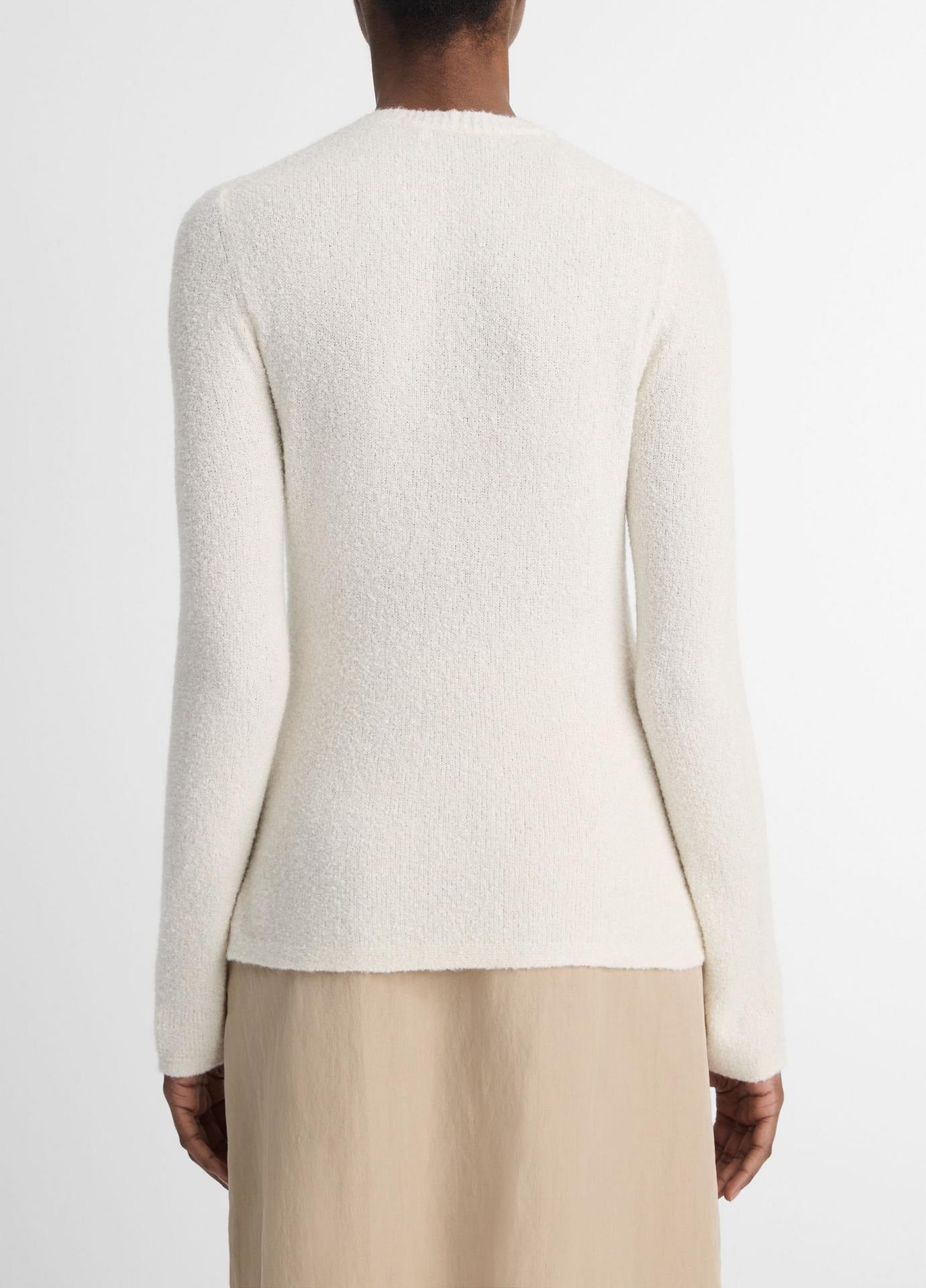 Vince Soft Bouclé Silk-Blend Crew Neck Sweater in Ivory