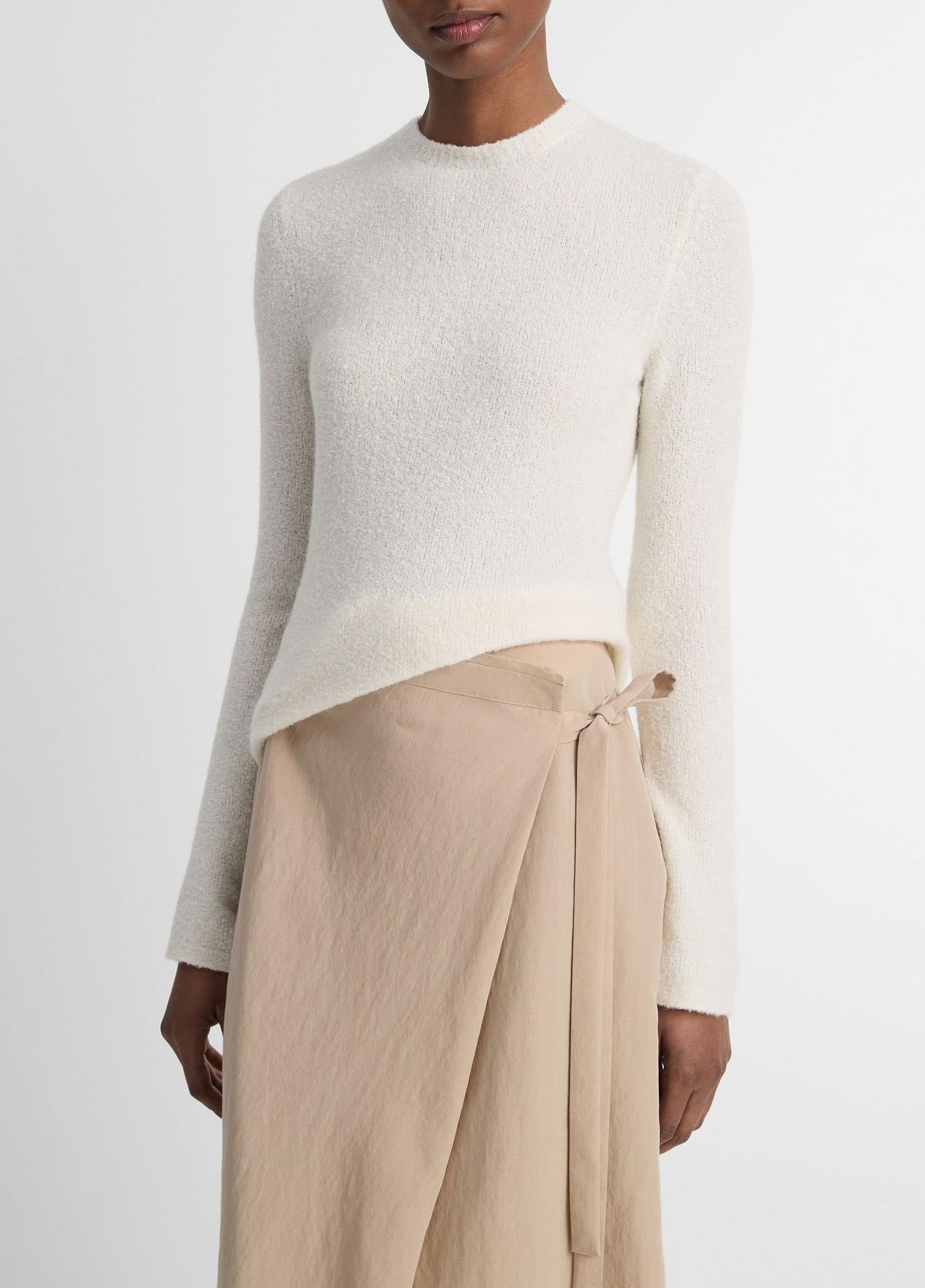 Vince Soft Bouclé Silk-Blend Crew Neck Sweater in Ivory