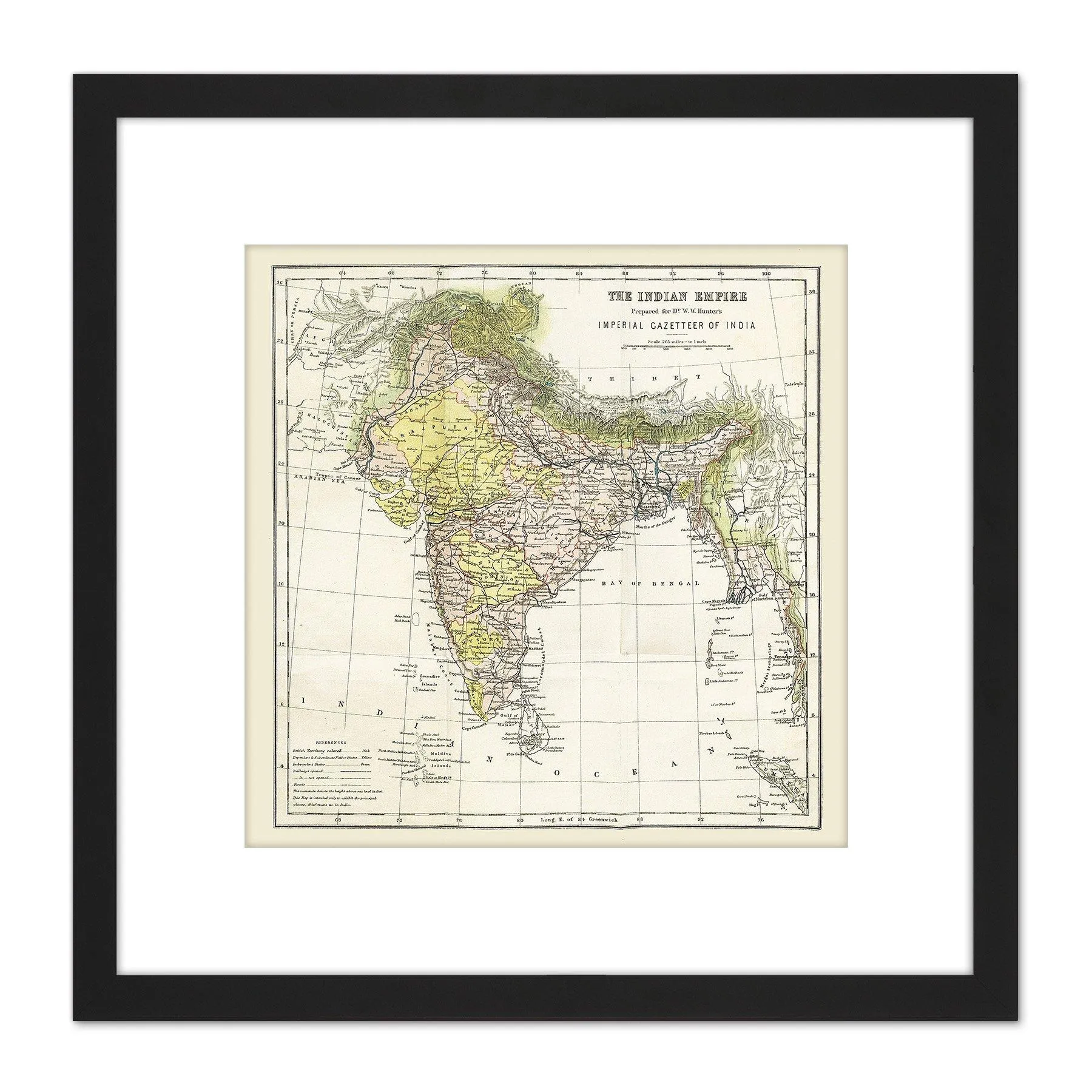 Wall Art & Pictures | Map Hunter Imperial Gazetteer India Empire 8X8 Inch Square Wooden Framed Wall Art Print Picture with M