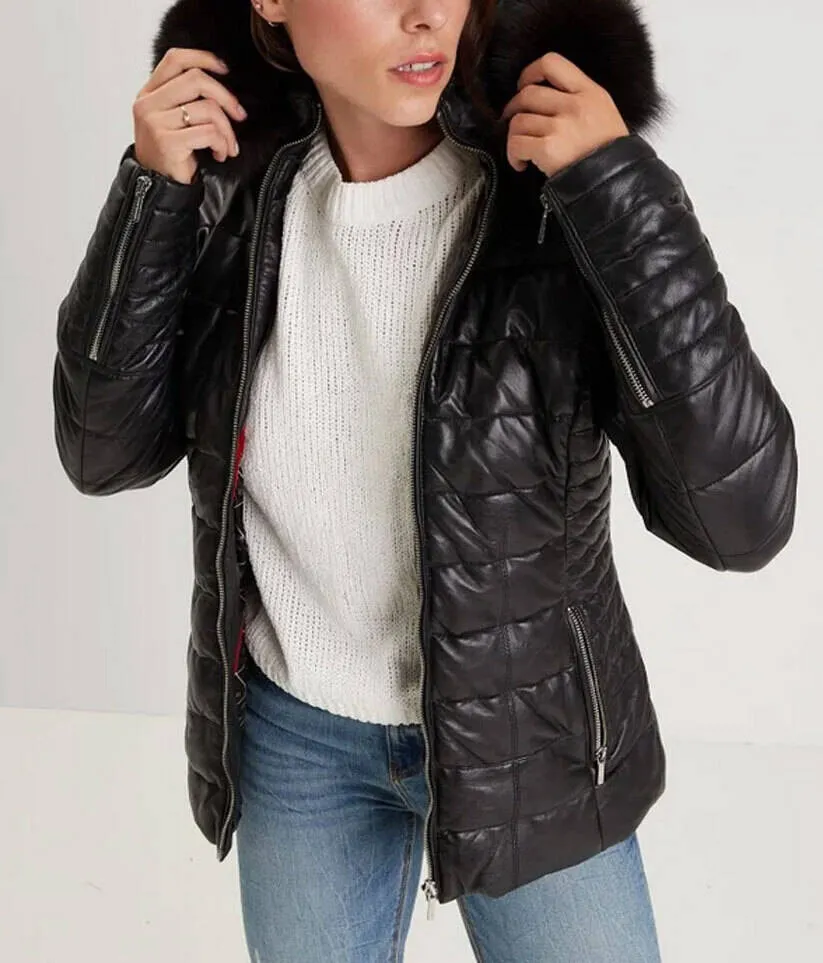 Women's black hooded down jacket \101292\