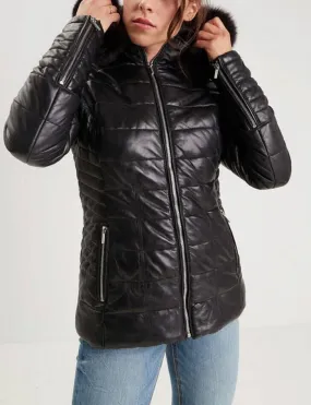 Women's black hooded down jacket \101292\