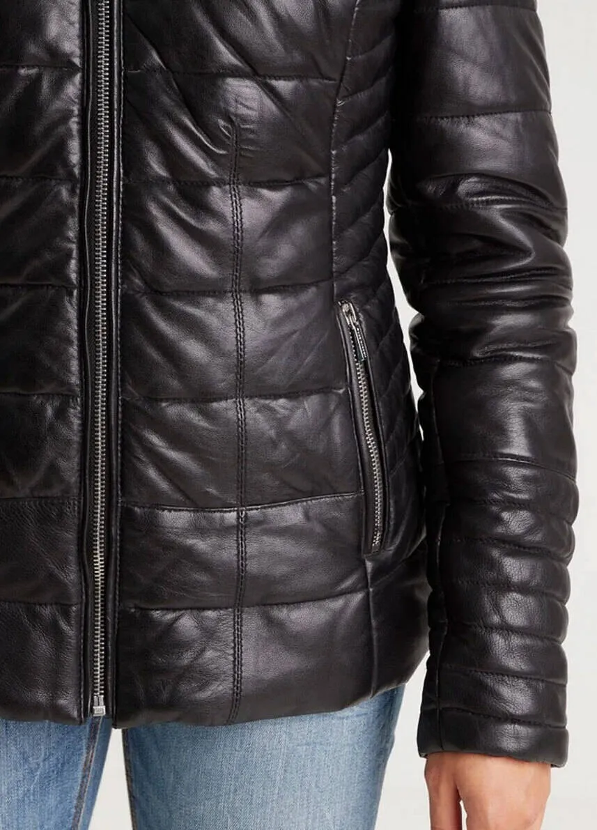 Women's black hooded down jacket \101292\