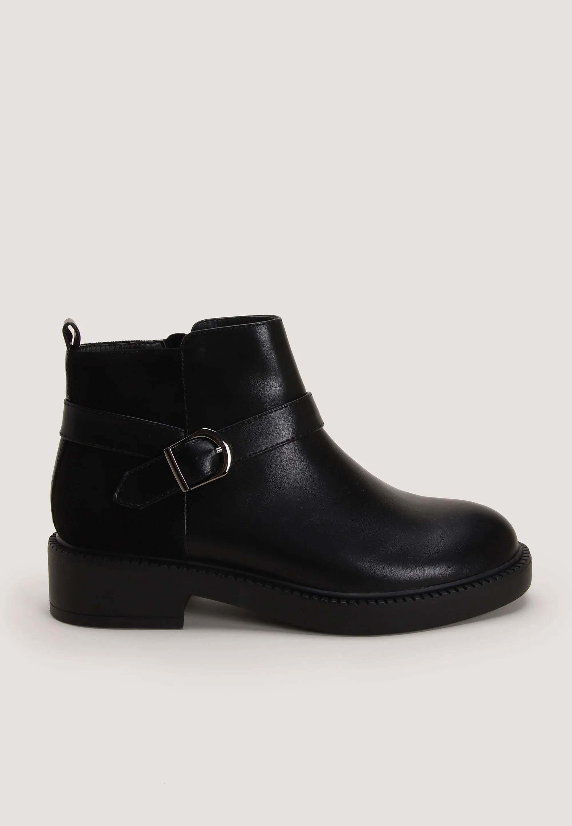 Womens Black Wrap Around Buckle Ankle Boots