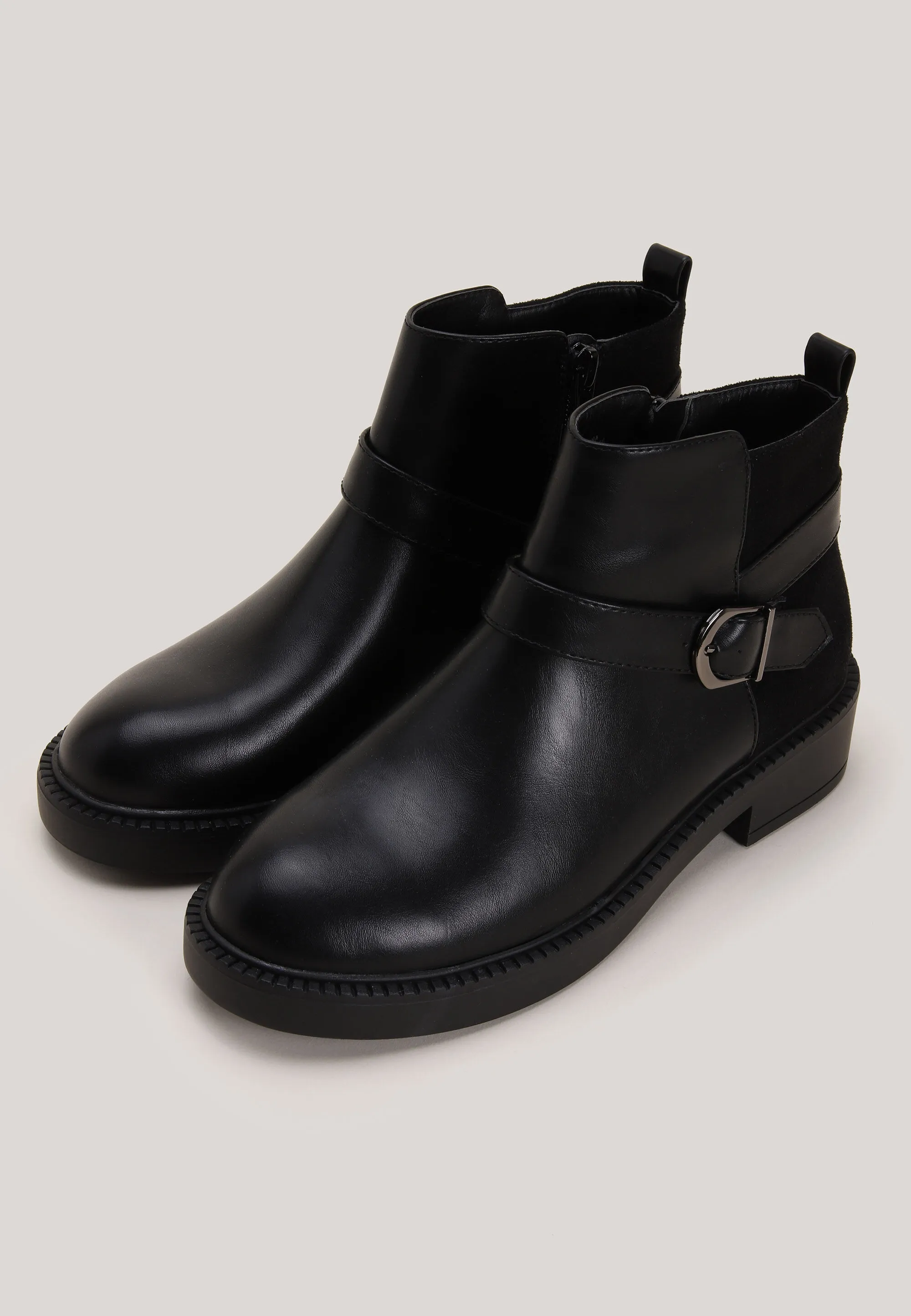 Womens Black Wrap Around Buckle Ankle Boots