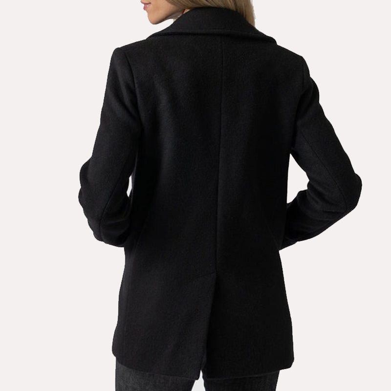 Womens Double Breasted Black Wool Peacoat