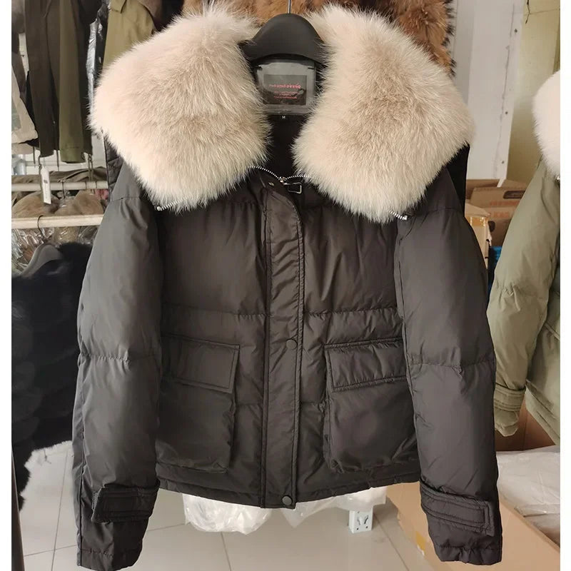 Women's Loose Detachable Fur Collar Winter Luxury Hooded Puffer Jacket