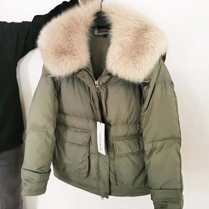 Women's Loose Detachable Fur Collar Winter Luxury Hooded Puffer Jacket