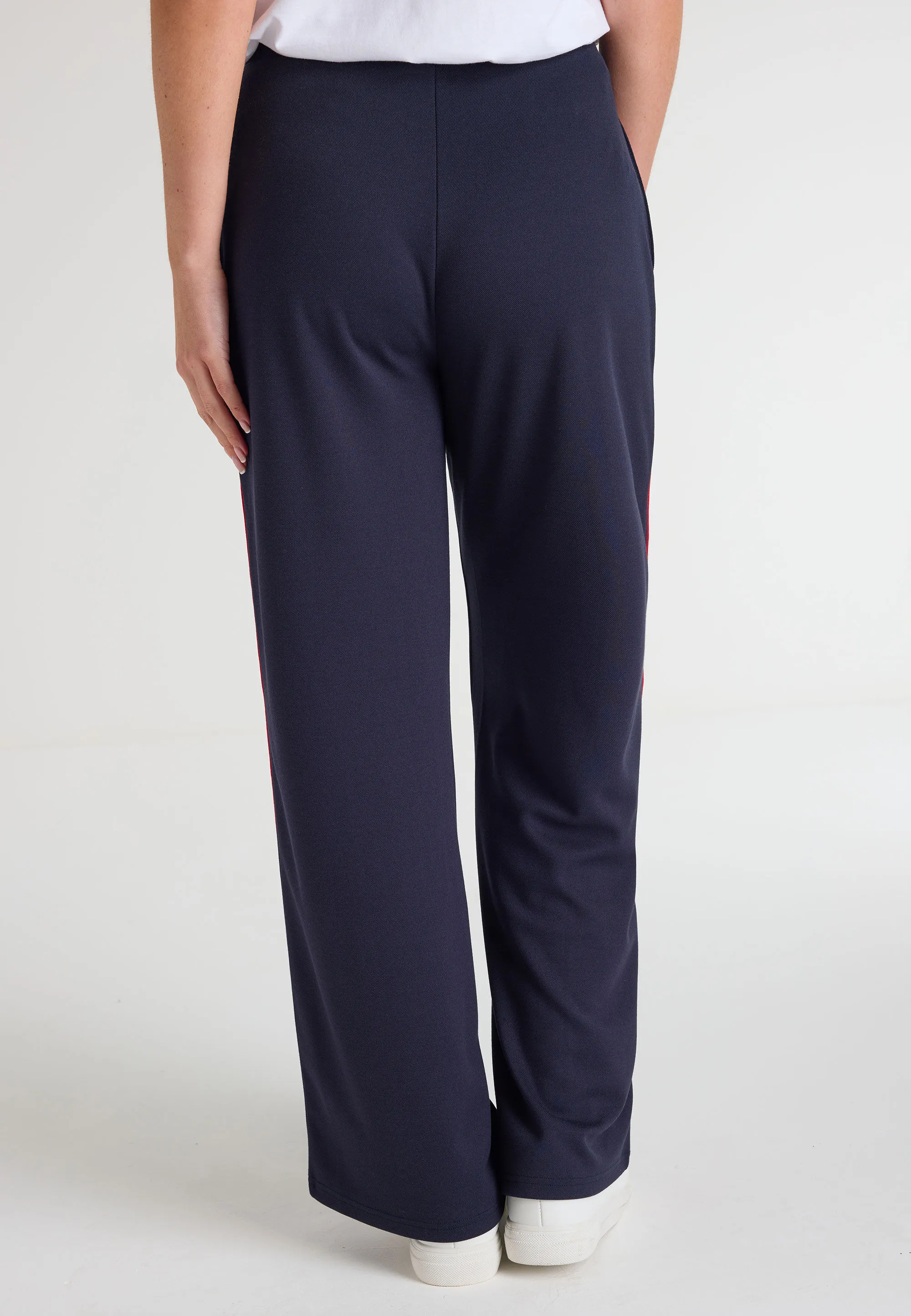 Womens Navy Stripe Wide Leg Trousers