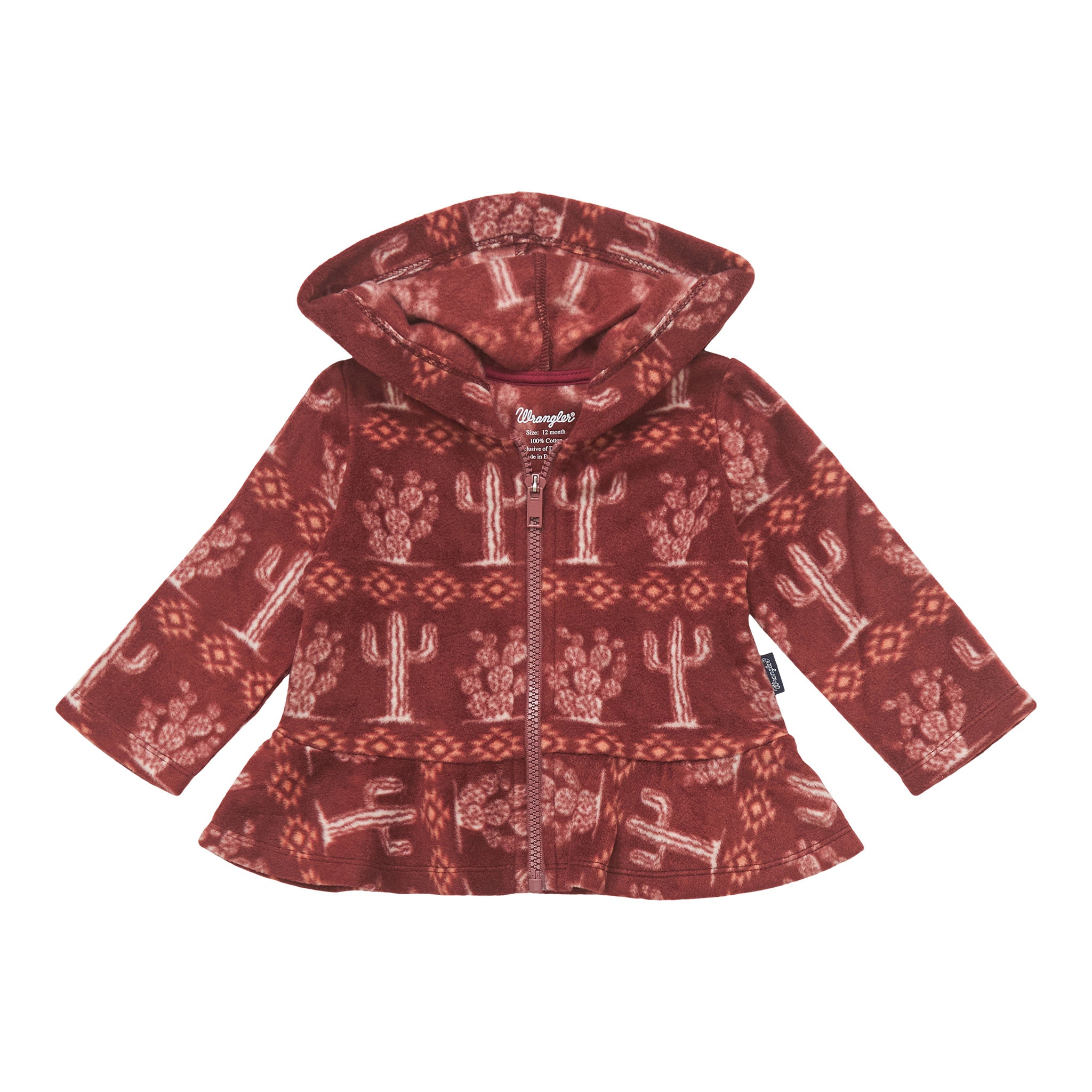 Wrangler Baby Girl's Burgundy Zip Up Fleece Hoodie