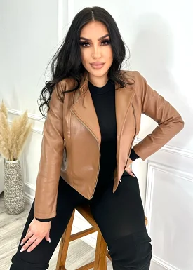 York Faux Leather Jacket Camel