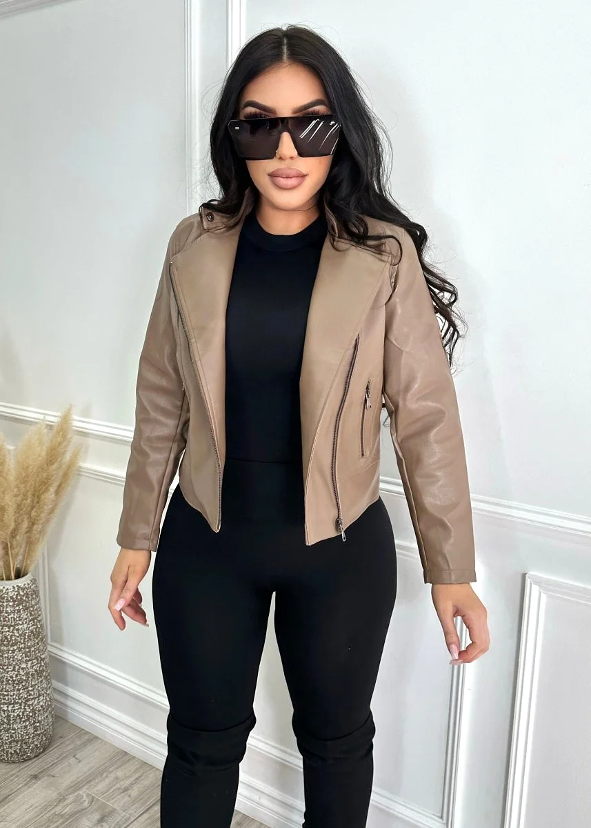 York Faux Leather Jacket Taupe