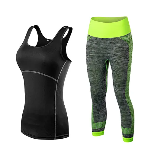 yuerlian Ladies Sports Running Cropped Top 3/4 Leggings Yoga Gym Trainning Set Clothing workout fitness women yoga suit