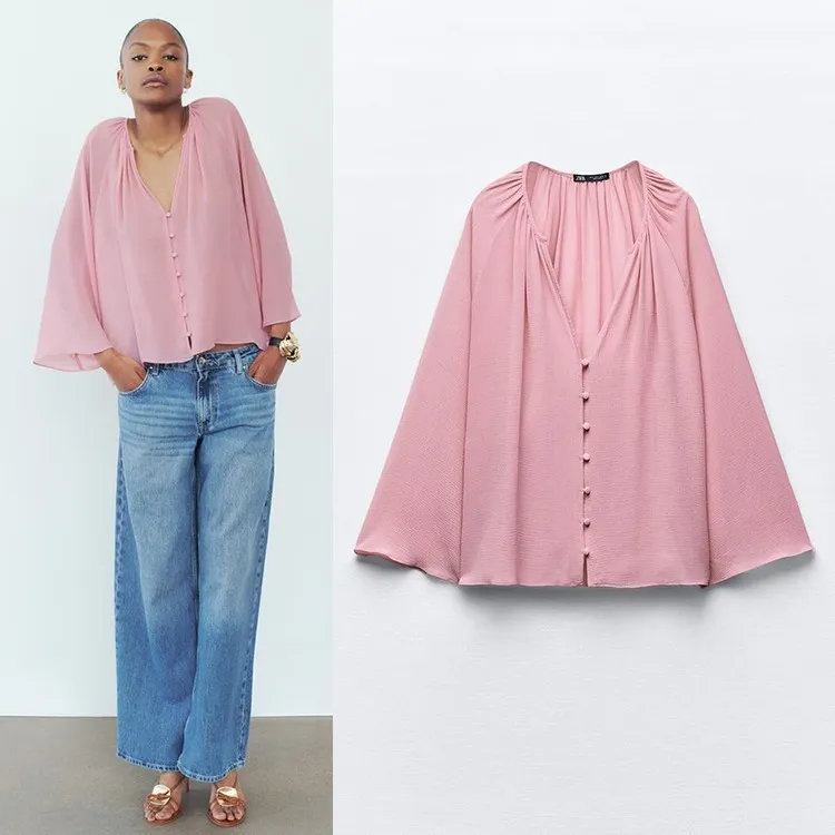 ZARA  |Casual Style Long Sleeves Elegant Style Shirts & Blouses