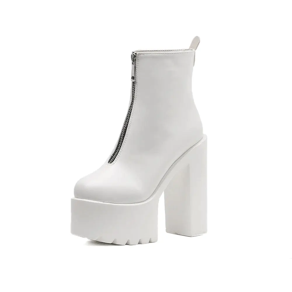 Zipper Platform Heel Boots